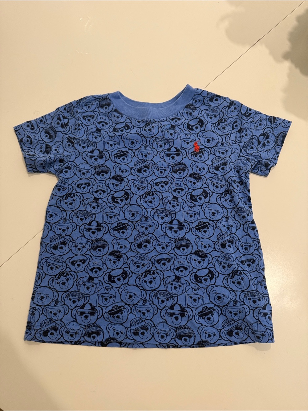 Polo by Ralph Lauren Blue Bear-Pattern Short Sleeve Tee with Red Pony